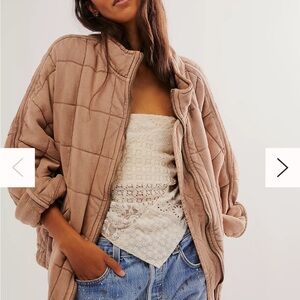 Free People Tan Puffer Jacket with Quilted Design and Oversized Fit